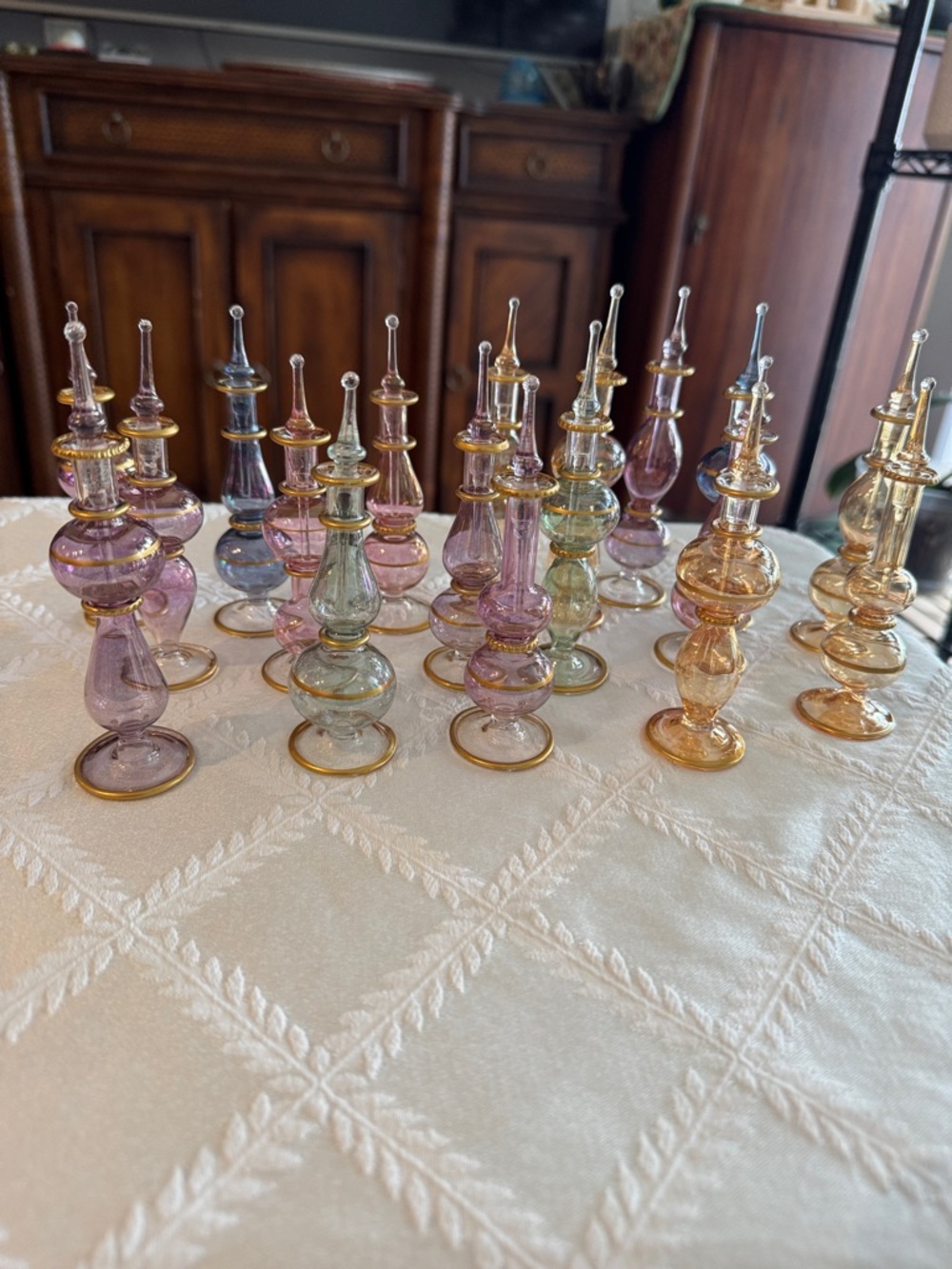Egyptian Handblown Glass Bottles-Set of 90 Pink, Lavender, Amber, Blue, Green